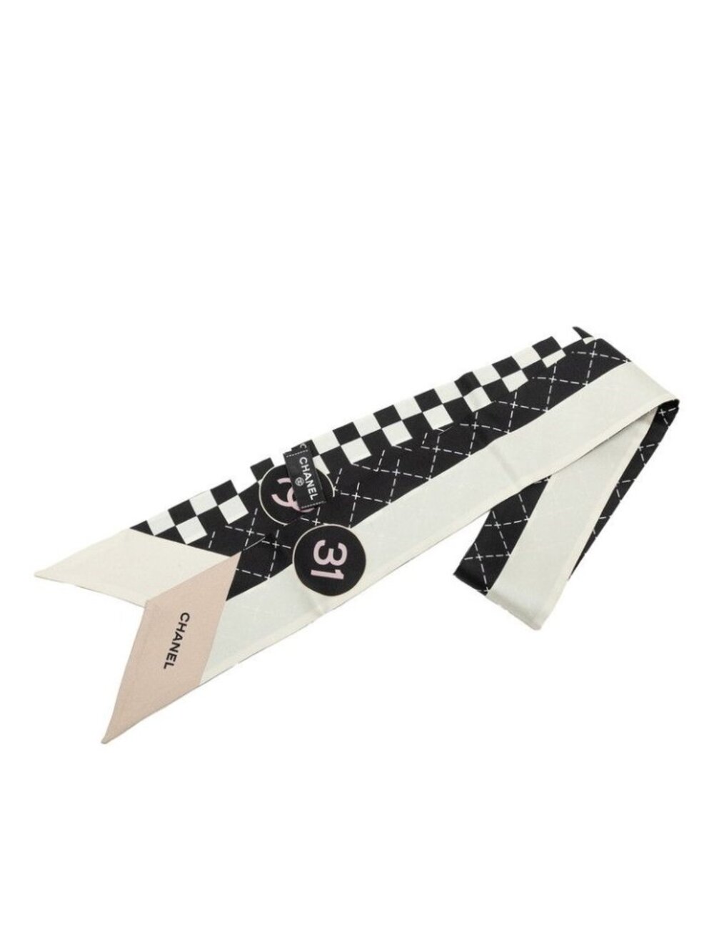 Chanel CC Logo Scarf Black White Silk